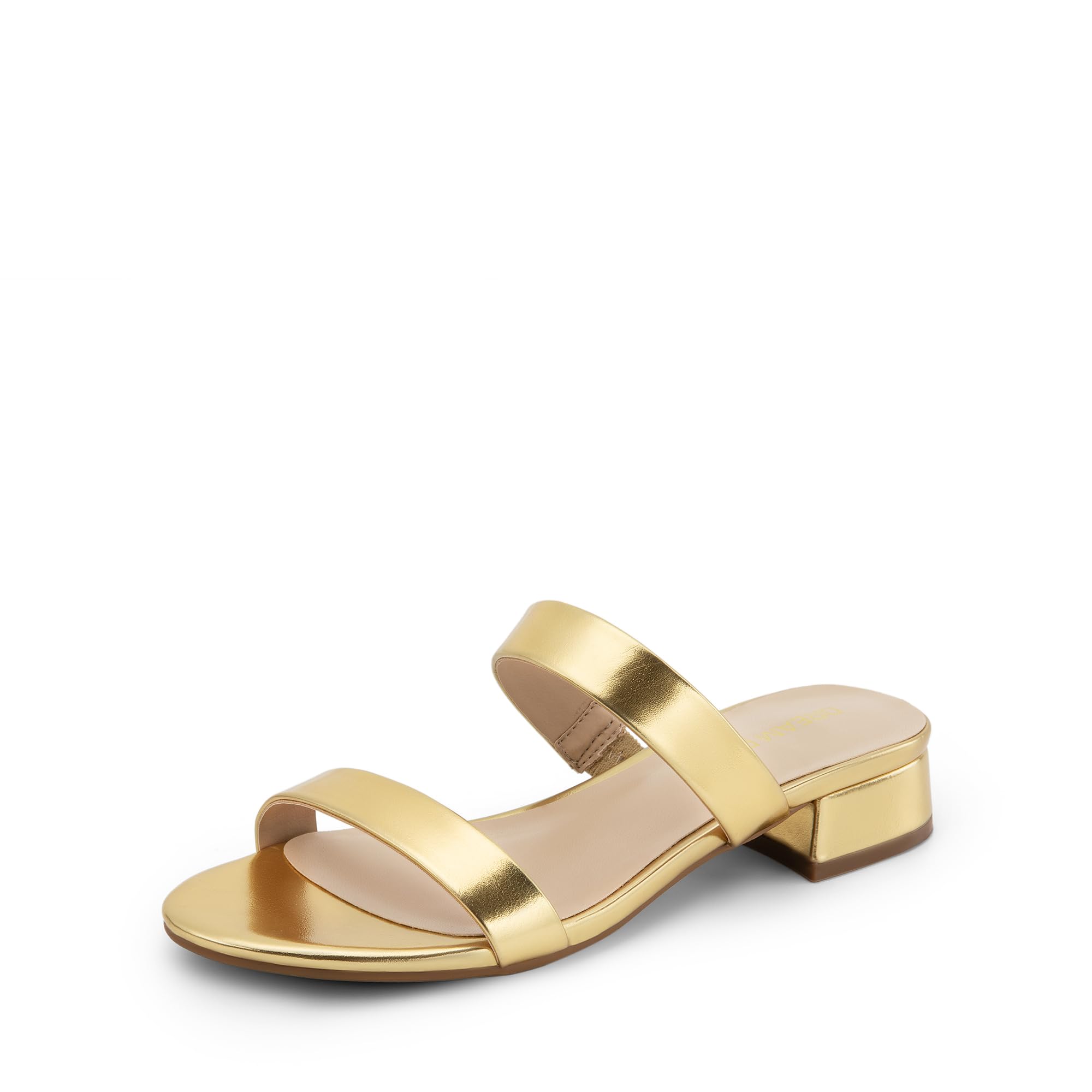 DREAM PAIRS Women's Slides Heels Slip On Low Block Sandals Two Strap Open Round Toe Chunky Casual Summer Mules Shoes