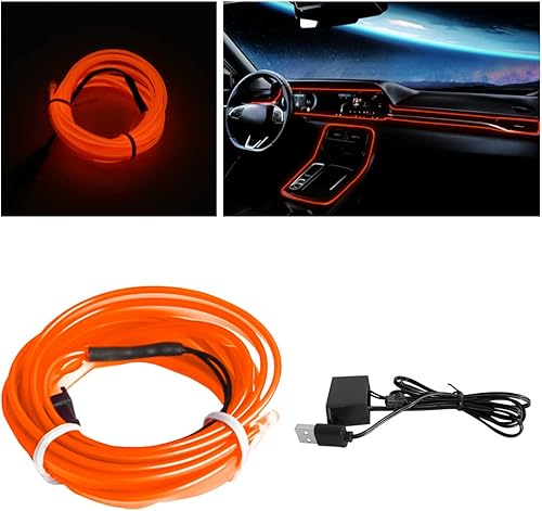 Tira de luces LED de cable EL, tira de luz de neón automática USB de 10 pies con borde de costura, kits de iluminación ambiental electrouminiscente