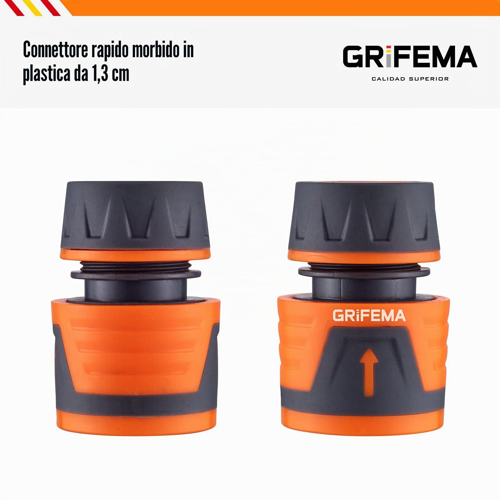GRIFEMA GE1201 Attacco Rapido per Tubo 1/2" 12,5 mm 5/8" 15 mm Connettore Universale Grigio Arancione