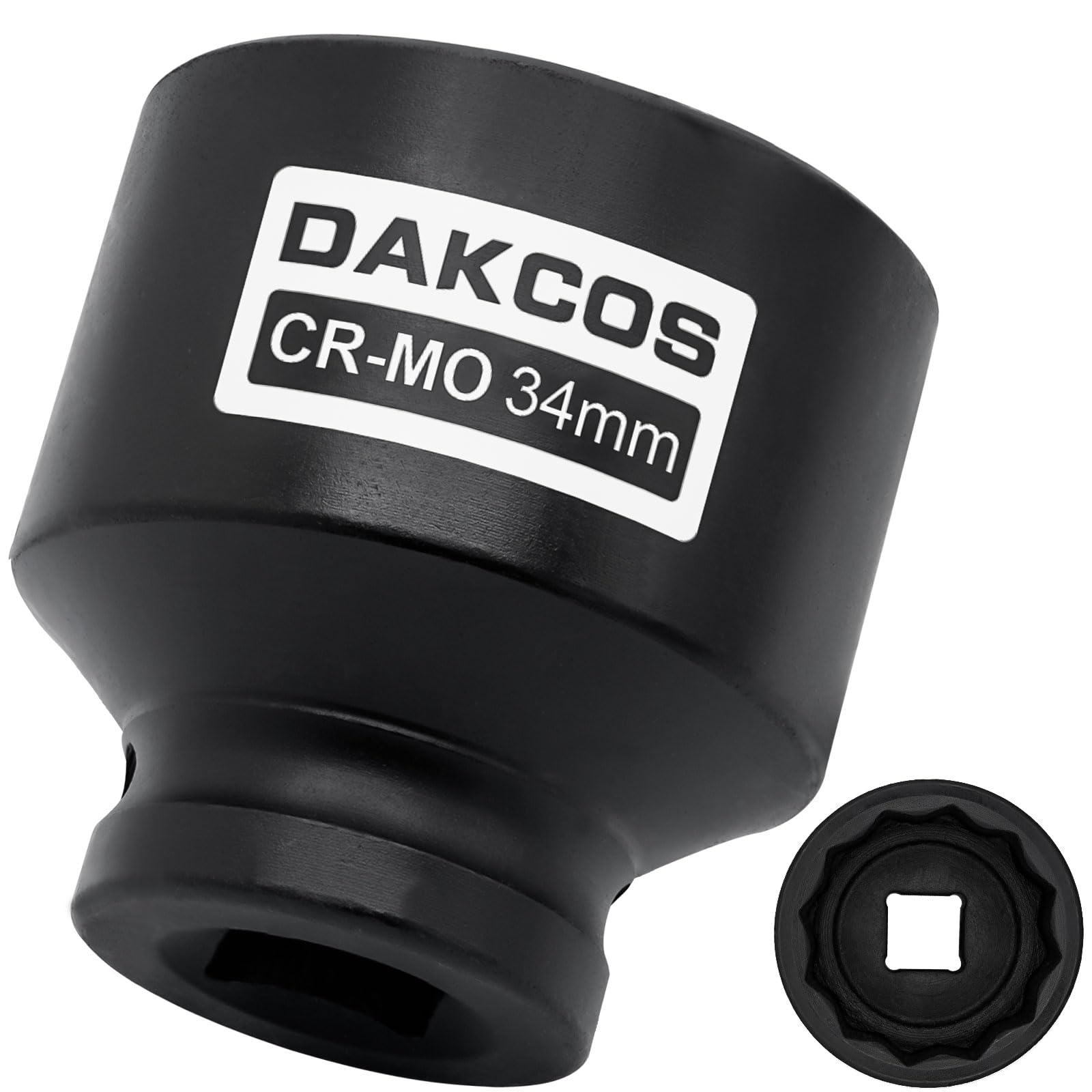 DAKCOS 1/2" Drive 34mm Socket 12 Ponit Impact Wrench Socket Drive Shaft Tool Power, CR-MO