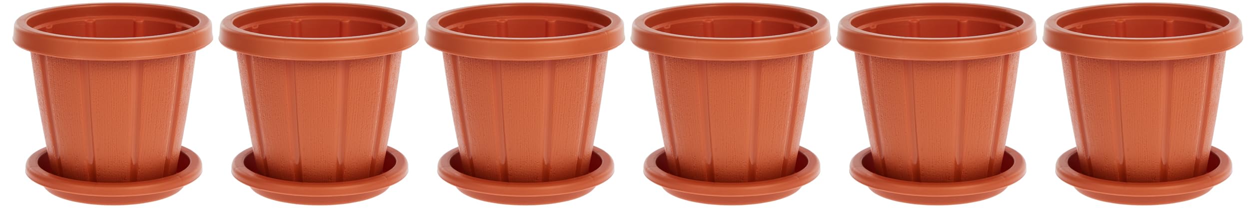Cosmoplast Cedargrain 6" Flowerpot with Tray Set of 6