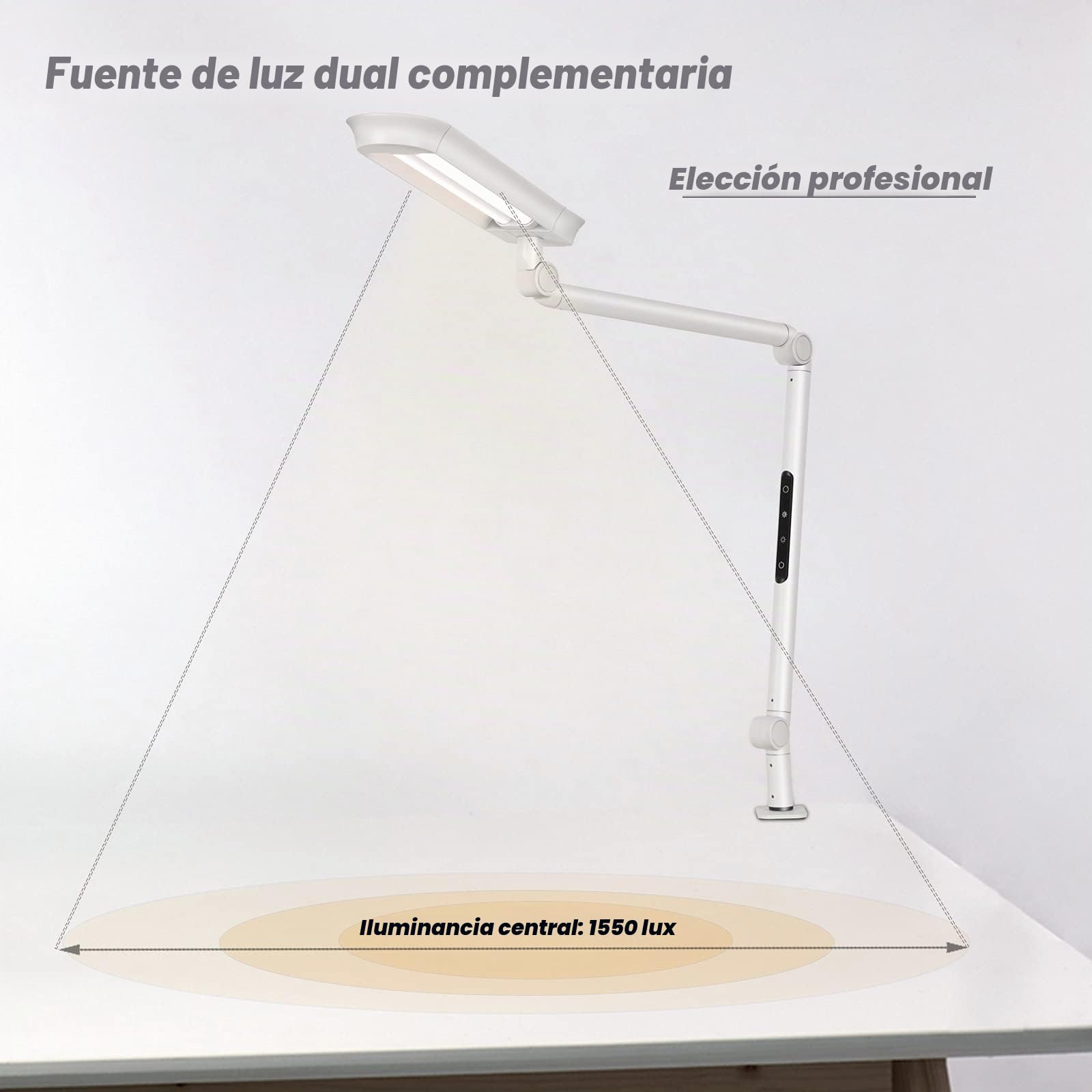 AmazLit Lámpara Escritorio, Lámpara de Escritorio LED con Abrazadera,18W Atenuación y Temperatura de Color Ajustable,Lámpara de Arquitecto Moderno con Función de Memoria para Hogar, Oficina,Blanco
