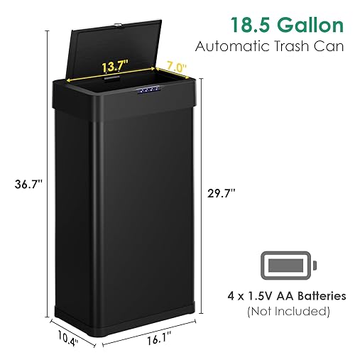 Miniatura 3 de Arlopu Cubo de basura automático, cubo de basura de acero inoxidable con sensor de movimiento, cubo de basura inteligente sin contacto, con tapa de