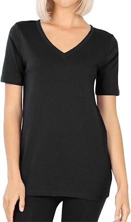 Womens Basic Short Sleeve Top V Neck Cotton Casual T Shirt S-3X