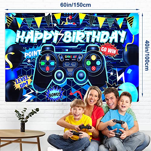 Winrayk 91Pcs Video Game Birthday Party Decorations For Boys Kids Blue Game Balloon Garland Arch Kit With Birthday Backdrop Game On Tablecloth Star Gamepad Foil Balloon Gamer Party Supplies Decor #TOP3