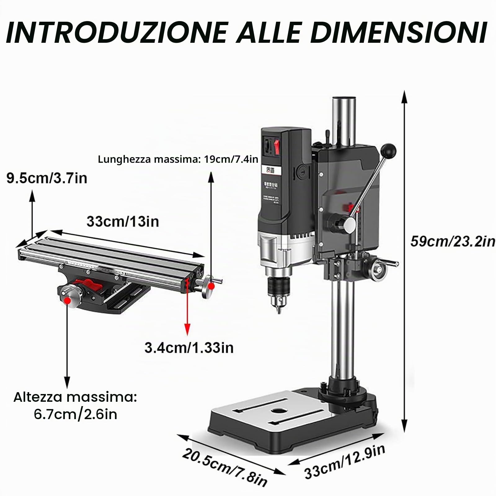 Trapano a colonna professionale con 6 velocità - Può forare metallo, legno, plastica | Strumento per produzione fai-da-te e artigianale | 2800 giri/min per un controllo preciso