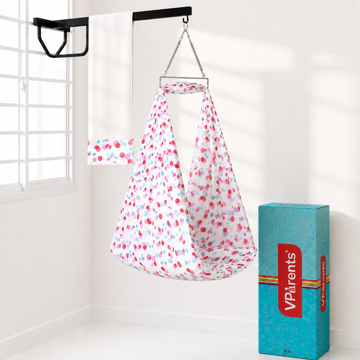 VParents Preemie Baby Cradle with Mosquito Net Spring and Metal Window Cradle Hanger (Pink)-picture-23