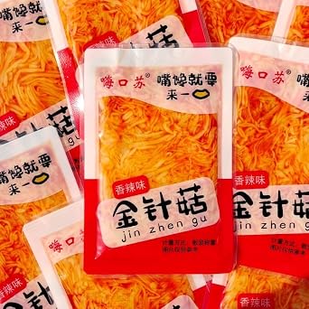 Delicious enoki mushroom, spicy red oil flammulina velutipes, instant kimchi 25g/pack, mixed flavor pickled vegetables, Chinese latiao, spicy pickles, hotpot side dishes Spicy flavor,10 packs