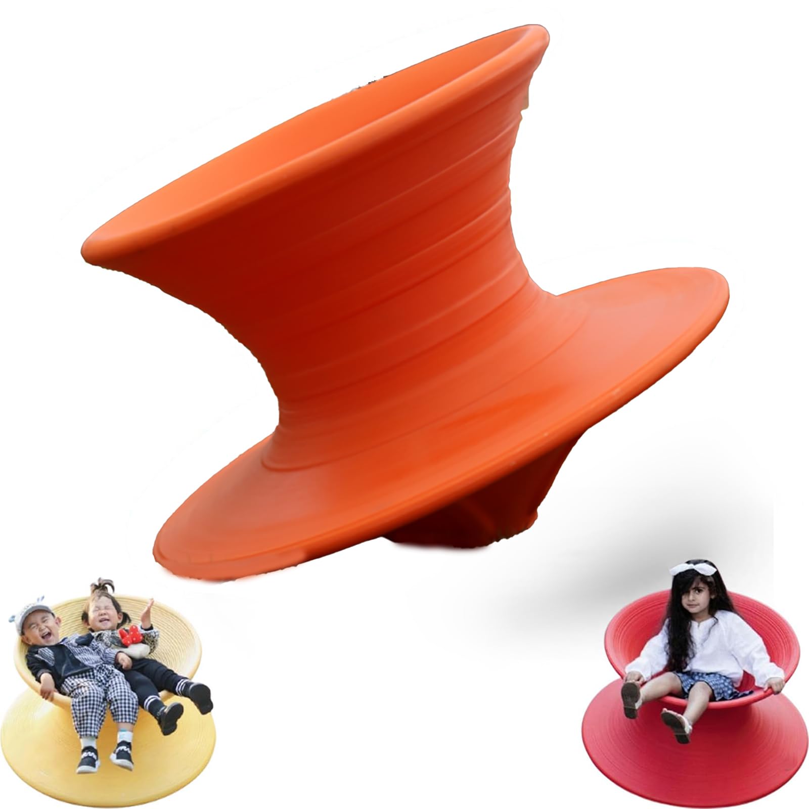 One-Piece Molded Gyro Swivel Chair, 360° Spinner Seat Recliner, Sensory Spinning Seat, Ergonomic Swivel Seat for Kids, Indoor Outdoor Sensory Equipment (Orange, 25inx17in)