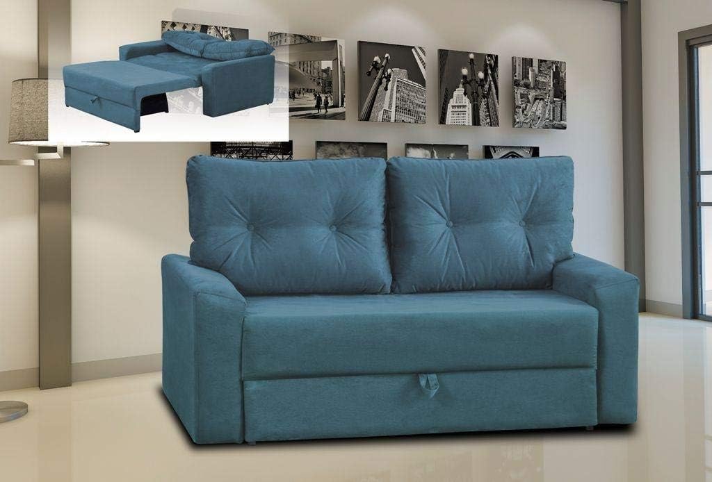 Sofá Cama Retrátil 2 Lugares Hebe Matrix Azul