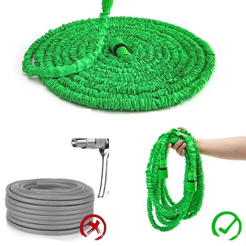 Manguera de jardín Manguera de agua expandible Manguera flexible for jardín, con pistola rociadora, enrollador de manguera extensible, for riego de plantas a alta presión en exteriores(GREEN,50FT-15M