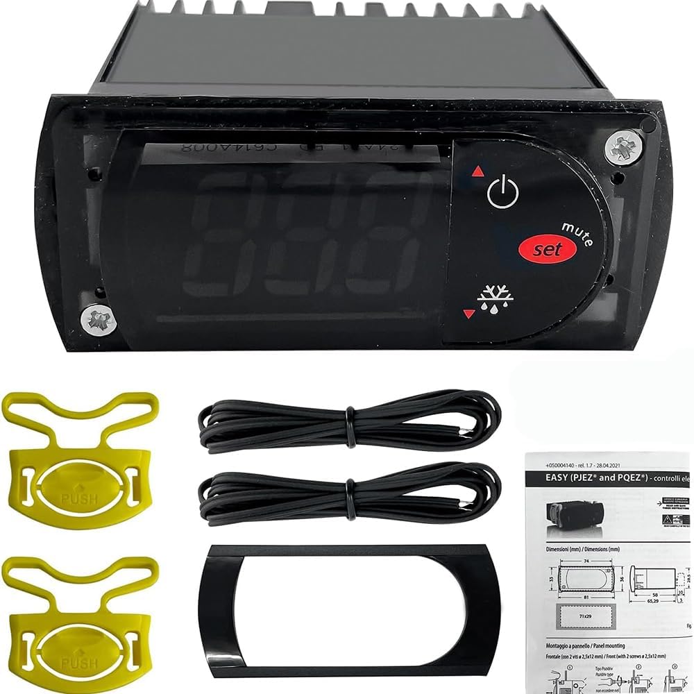 PJEZC0H000 Digital Temperature Thermostat Controller,230V/50-60HZ Compressor Fan Defrost Control Function with 2pcs NTC Probe Sensors for Air-Cooled Refrigeration Units