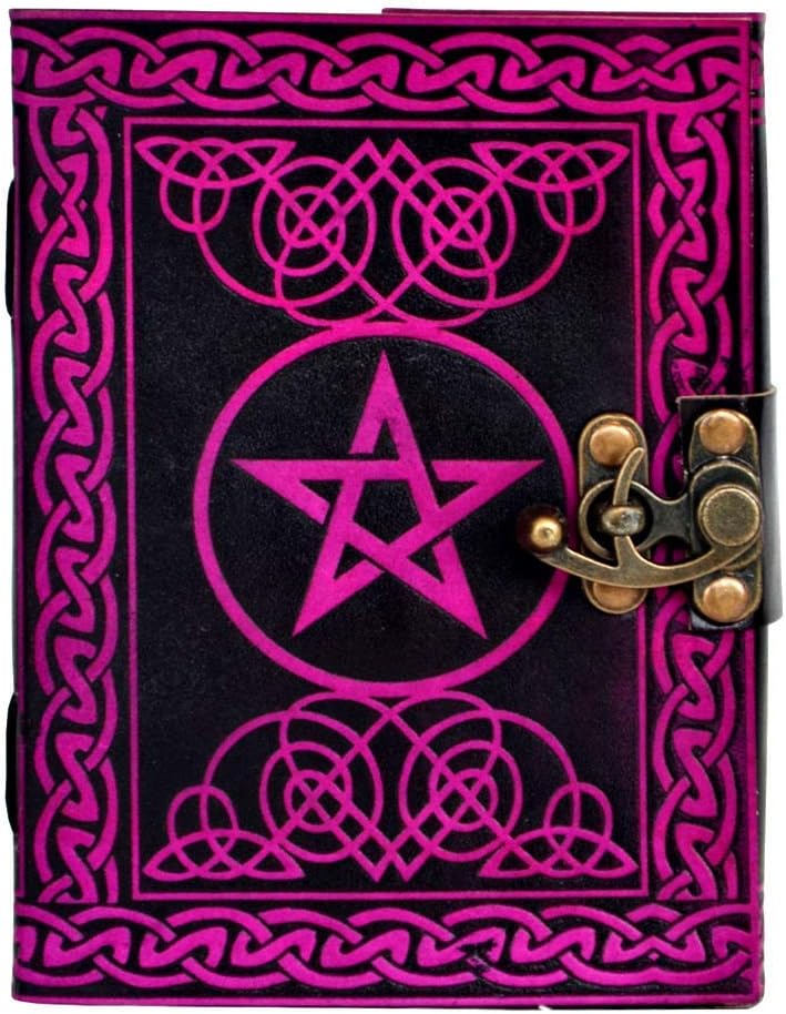 Natural Handicraft Handmade Leather Journal Pentagram Embossed Pentacle Wicca Pagan Notebook Book of Shadows Personal Organizer Daily Planner Office Supplies 5 x 7 Inches