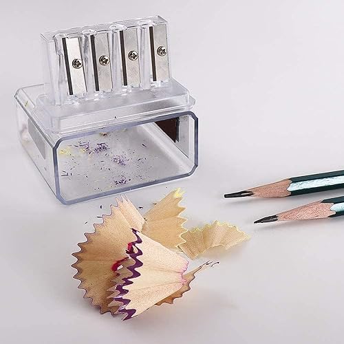 Miniatura 2 de 1 sacapuntas transparente de 4 agujeros, color carbón, sacapuntas de punta larga, sacapuntas de plástico para dibujar