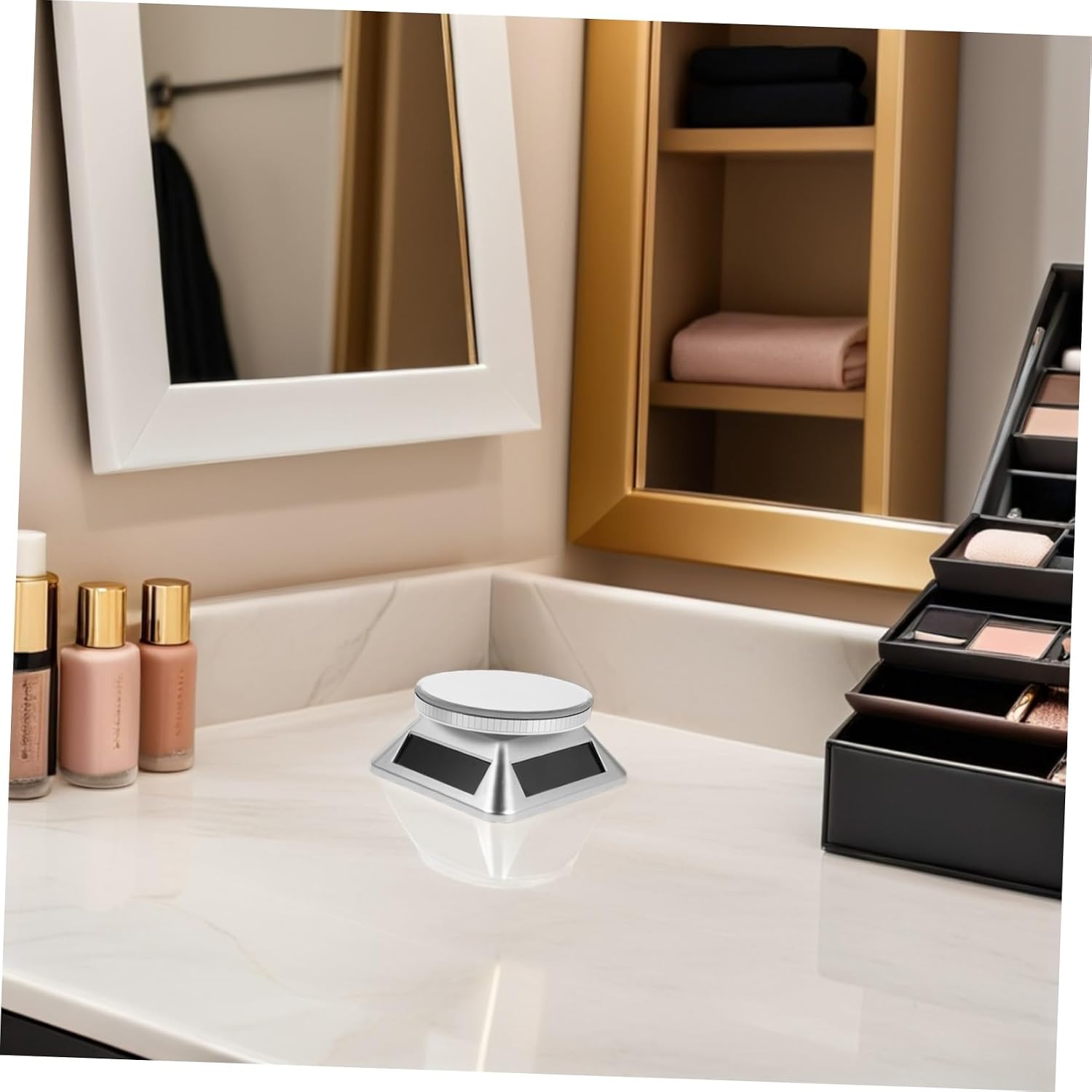 Rotating Jewelry Display Stand 3.5in Diameter Solar Powered Abs Material with Automatic Turntable 360° Rotation Elegant Modern Design for Retail and Commercial Use