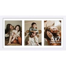 decorUhome 8x16 Picture Frames Collage Wall Decor, Display 3Pcs 5x7 Photos with Mat or 1Pcs 8x16 Unmatted, 3 5x7 Collage Picture Frames for Wall Mounting, White