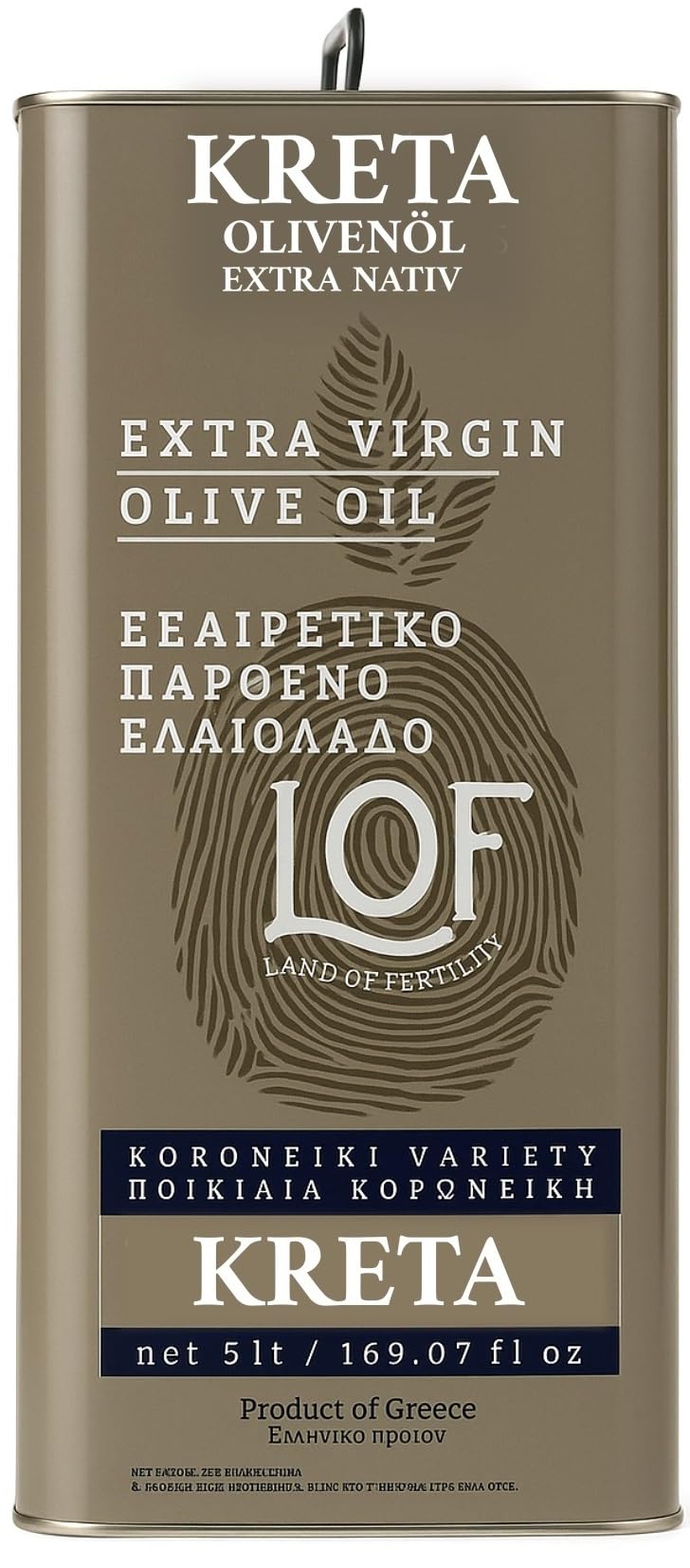 LOF oliwa z oliwek 5 l – oliwa z oliwek z pierwszego tłoczenia ekstra – 100% oliwki Koroneiki z Krety – tłoczona na zimno, naturalna – delikatesy Orea