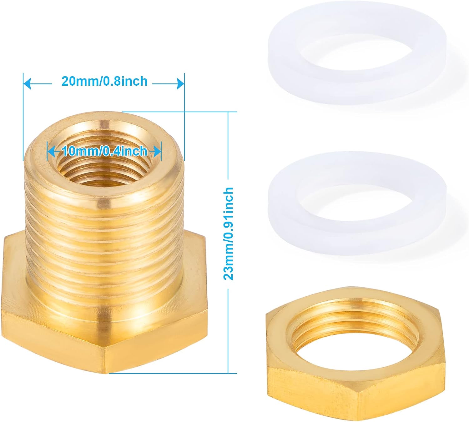 4Pack 1/4" Female NPT and 1/2" Male GHT Bulk Head Pipe Fitting Bulkhead Tank Fitting Coupler Coupling With 8 Silicone gasket