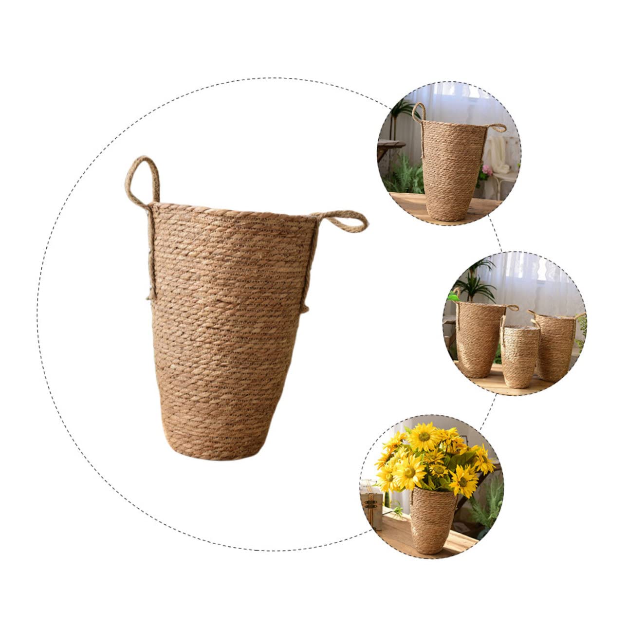 UPKOCH Panier à Fleurs Tressé en Paille, Grand Modèle Décoratif