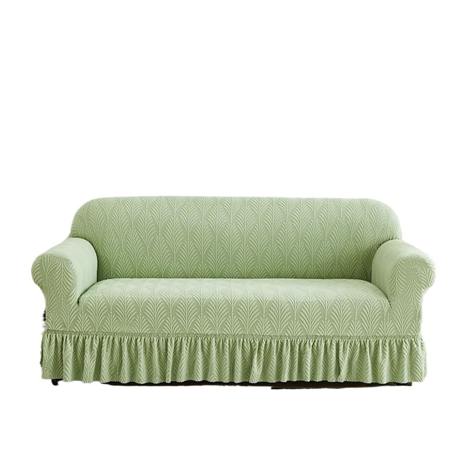 SUBLXPoten Sofa Cover with Skirt 1PC Jacquard Sofa Cover with Skirt Can Be Easily Removed Couch Protector of Bench with Armrest Plant Pattern(Green,1 Seater)