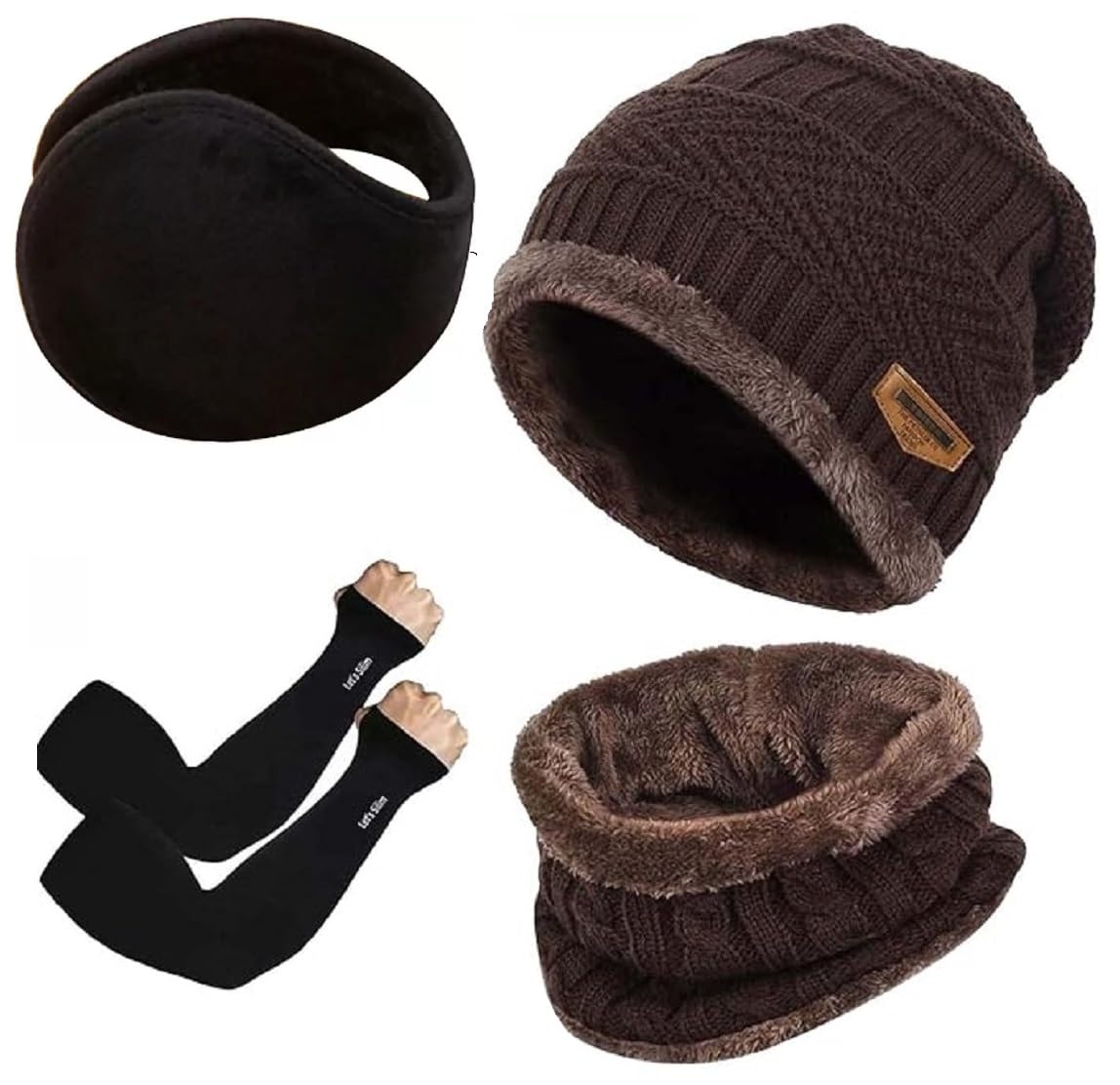 Winter Knit Beanie Cap Hat Neck Warmer Scarf and Woolen Gloves Set Skull Cap for Men Women/winter cap for men-image-15