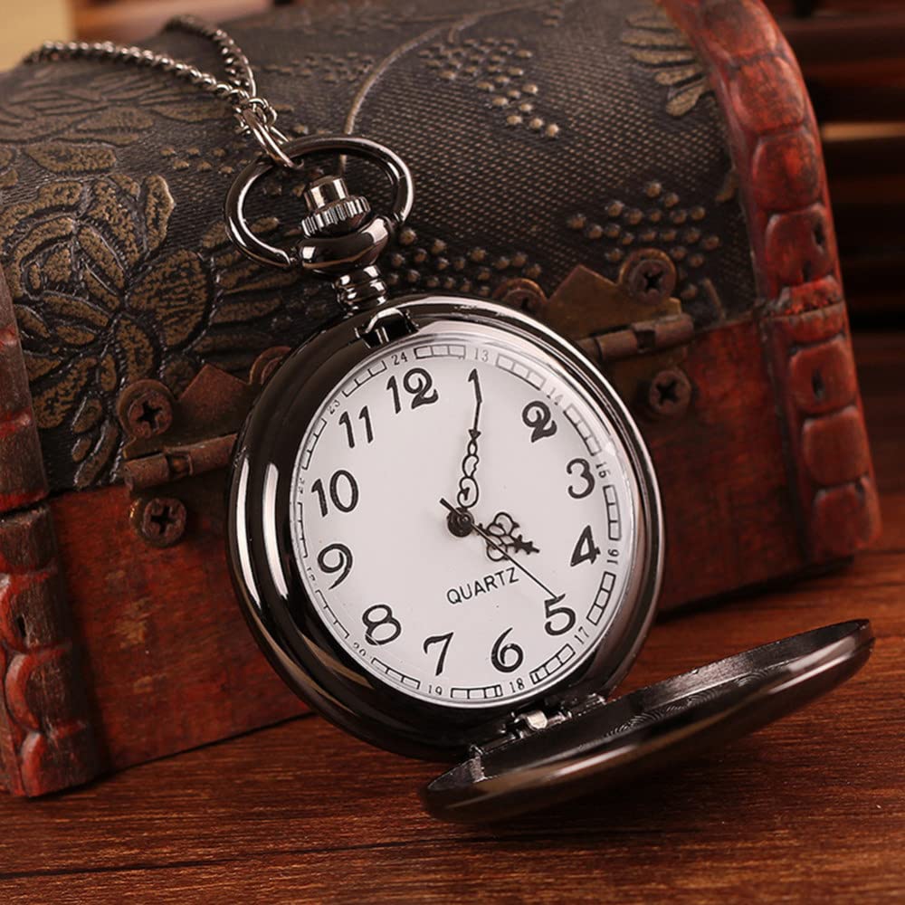 LIDCOM Reloj de Bolsillo con Cadena de Cuarzo analógico con números árabes y Esfera Redonda Lisa Retro Unisex