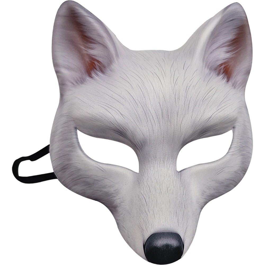 Uzztfa Unisex White Halloween Fox Mask, Full Face Fox Mask Animal Face Mask, Novelty Fox Cosplay Masks For Masquerade Halloween Party Cosplay Costume Accessory