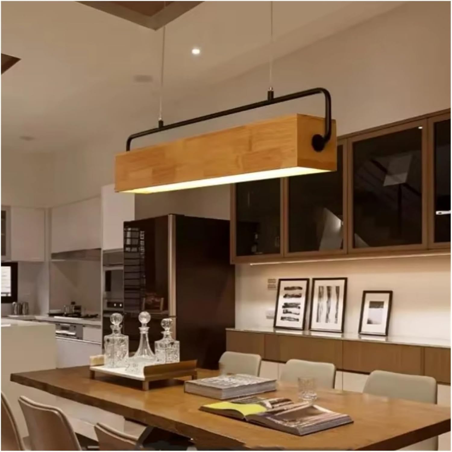 Nordic Long Solid Wood Style Led Pendent Light Modern Minimalist Home Decor Chandeliers Kitchen Island Hanging Light,for Decoration