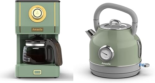 Amaste Cafetera verde y set de hervidor eléctrico retro verde
