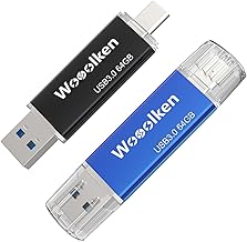 Wooolken USB 3.0 Type C Memory Stick 64GB, 2 in 1 USB C Pendrive, 2 Pack in Black and Blue, External Storage for Android, Windows, MacBook, PC and Tablets, U Disk OTG Flash Drive