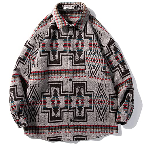 Veste graphique ample homme grande taille XXXXL kaki boutonnée confortable