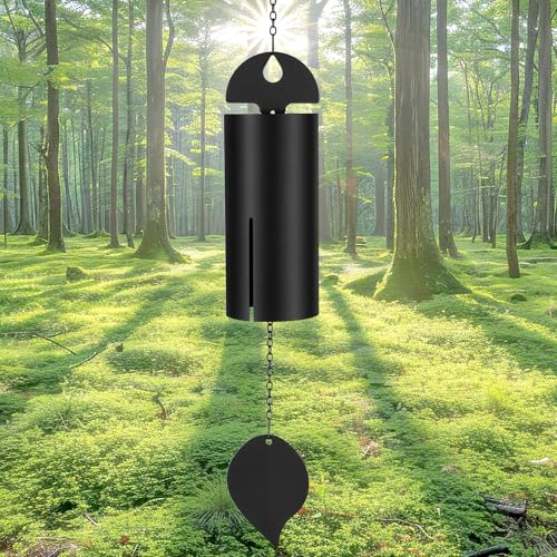 Unique Serenity Bell with Deep Resonance Large Deep Tone Wind Chimes for Outside Memorial Wind Chime for Outdoors Amazing Grace Bells with Mute Mode Handcrafted Steel Chimes Black