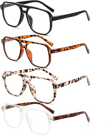 Aviator Reading Glasses for Women Men,4 Pairs OversizedBlue Light Blocking Spring Hinge Readers