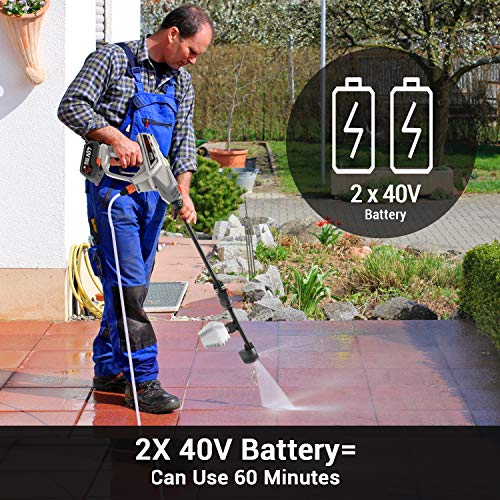 ROCKPALS Cordless Pressure Washer, 2 x 40V Batteries Max 870 PSI Power Washer with Accessories, Portable Power Cleaner with 6-in-1 Adjustable Nozzle, Suitable for Washing Cars/Fences/Siding
