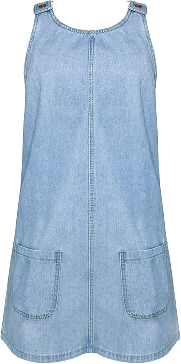 Denim Dress Women's Summer Dresses Knee-Length Casual Dresses Female Dress with Pockets / Button Placket / V-Neck Bib Dress Baggy Vintage Casual Dress Denim Skirt Women's Dresses Midi Long Jeans A-blue L