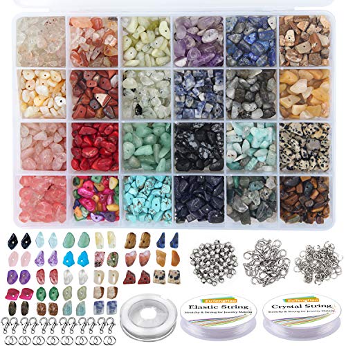 EuTengHao 1323Pcs Irregular Chips Stone Beads Natural Gemstone Beads Kit with Spacer Seed Beads Lobster Clasps Elastic String Jump Rings for DIY Necklace Bracelet Earring Jewelry Making Supplies