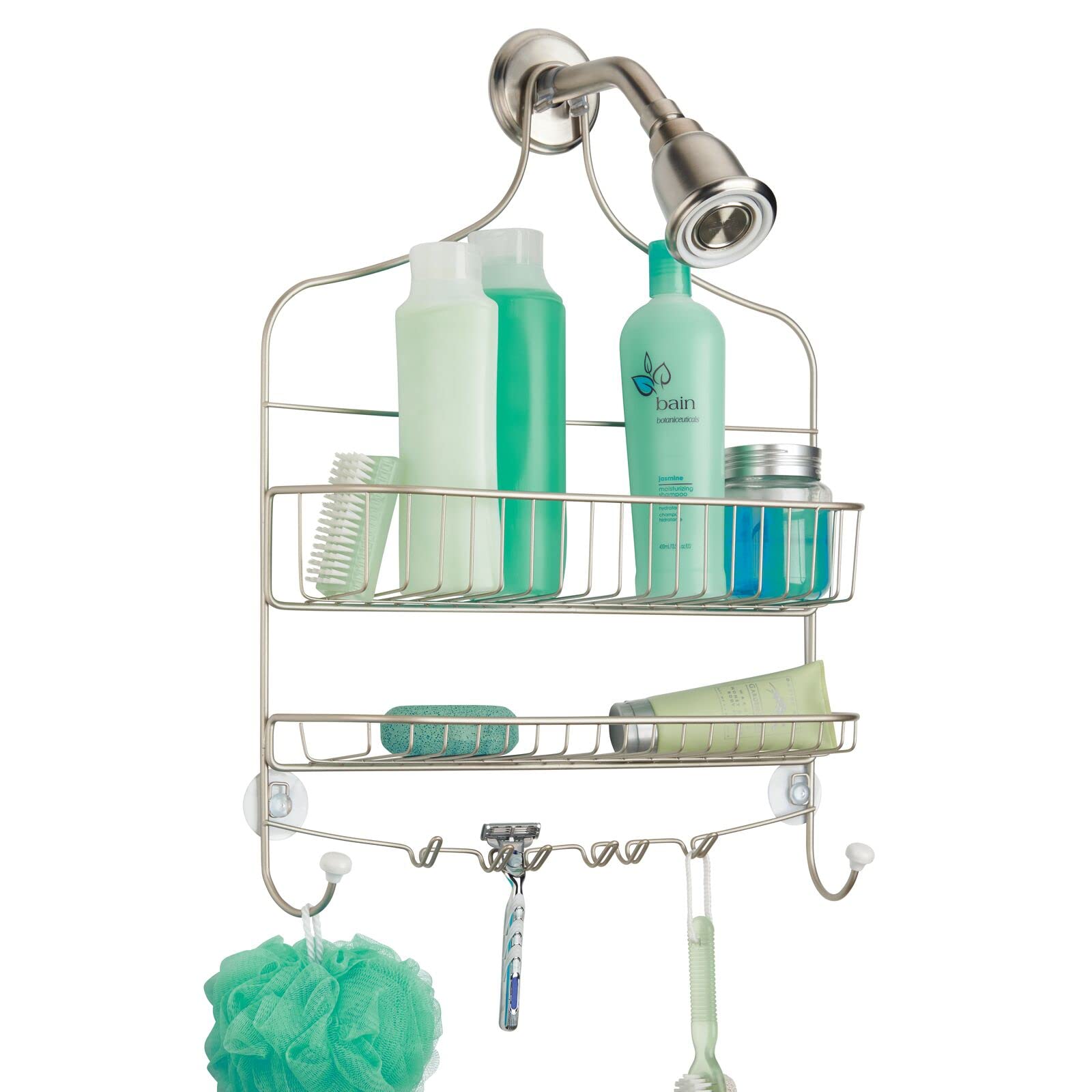 mDesign Extra Wide Metal Wire Bathroom Tub and Shower Caddy Hanging Storage Organizer Center with Built-in Hooks and