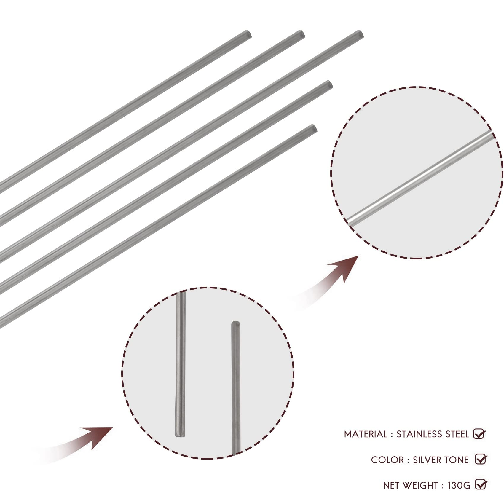 5 pezzi Diy Rc modello in acciaio inox circolare asta rotonda 500 mm x 3 mm