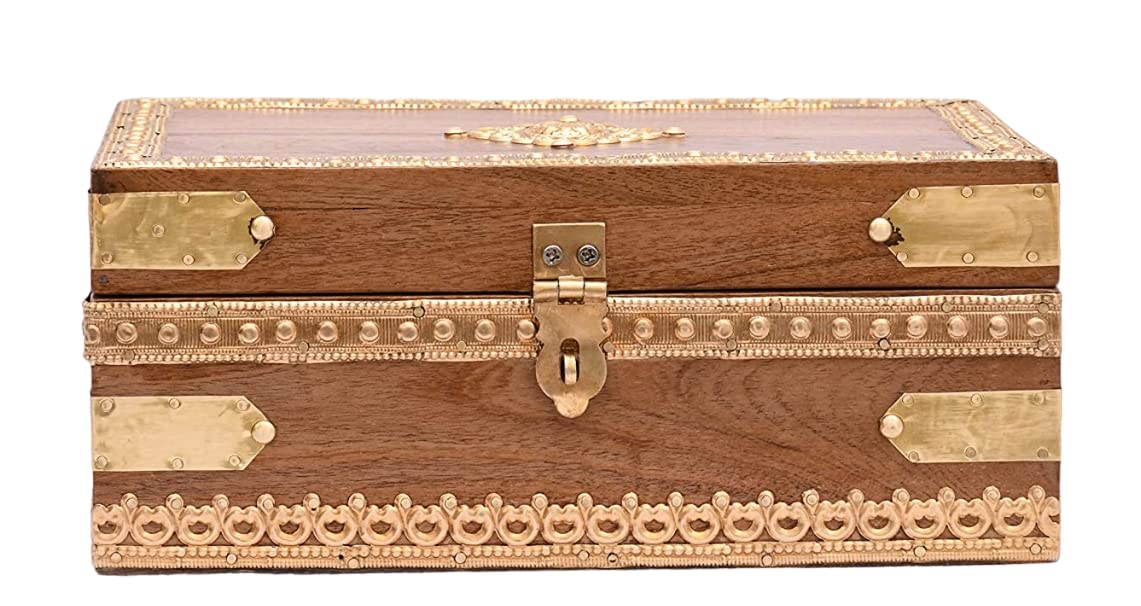Hand Brass-Filled Wooden for Good Luck| Jewellery Box| Handmade Decorative Case Girls, Necklaces, Gold, Storage, Cash, Money, Wedding Gift| Stylish| Traditional Boxes-image-1