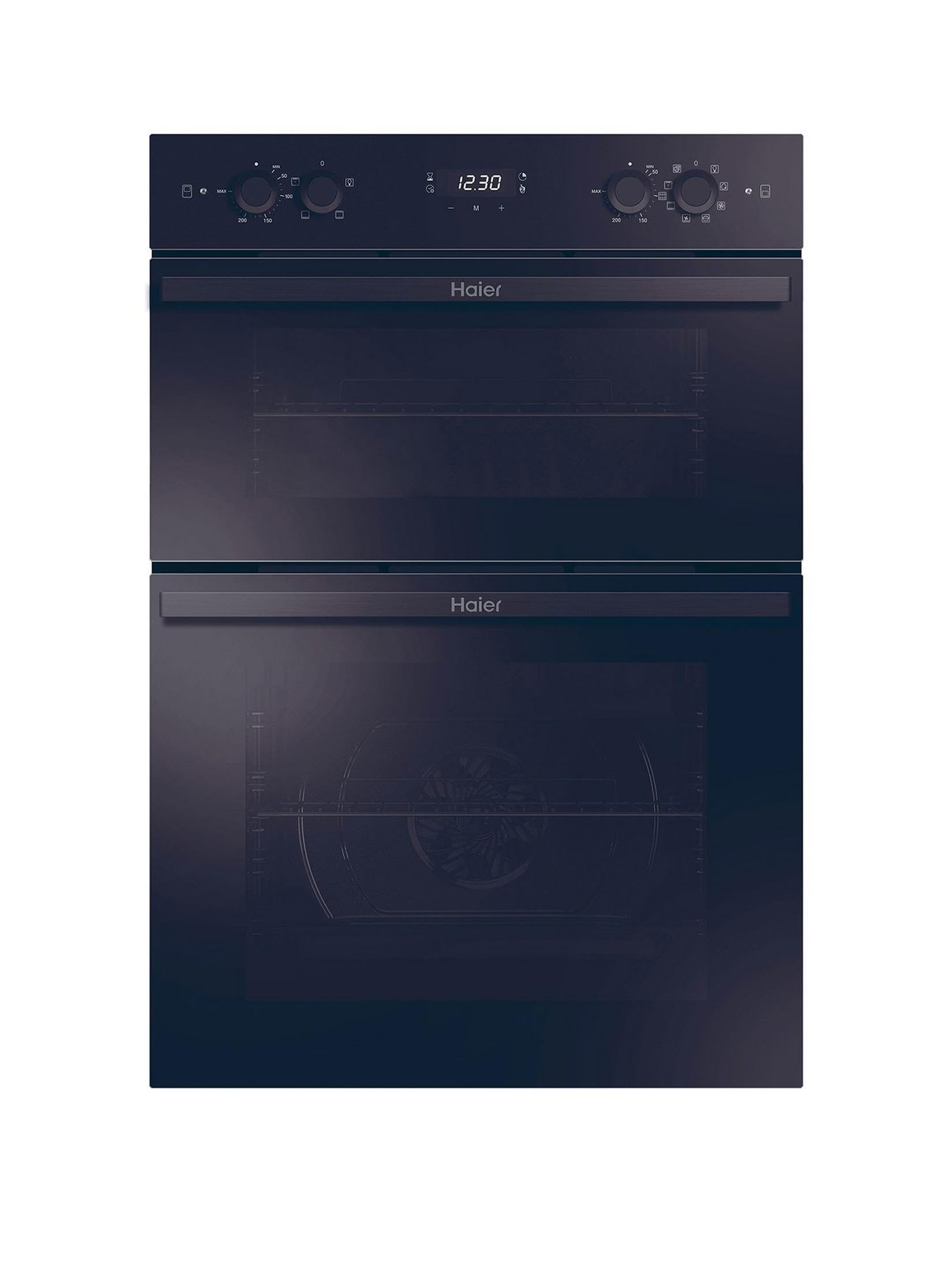 Haier Series 2 Built-in Electric Double Oven, 42L Secondary Cavity, 8 Functions, Catalytic & H2O Cleaning, Side Racks, Class A, Black, 59.5x88.5x56.8 cm - HWO9M2M5B