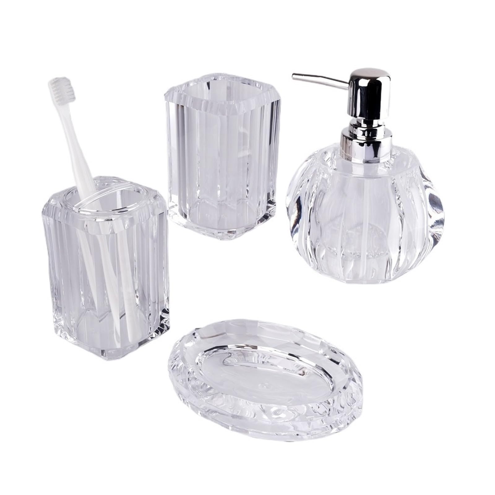 soap dispenser Bathroom Accessories Set 4 Pcs Lotion Soap Dispenser, Mouthwash Cup,Toothbrush Holder, Dish For Home Apartment(Clear)