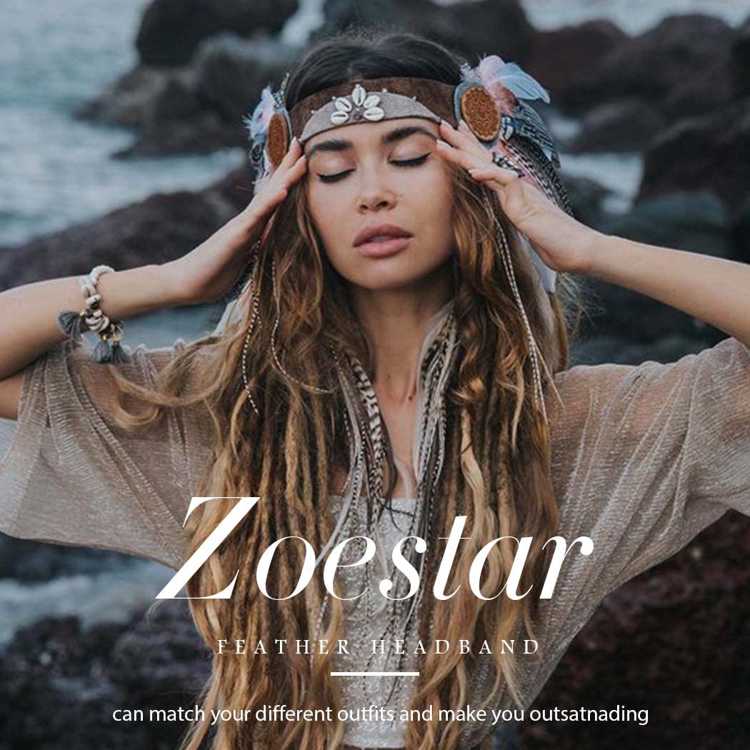 Zoestar Fascia in piuma indiana con treccia da sogno stile hippie, stile vintage, gioielli per feste e accessori per capelli per donne e ragazze