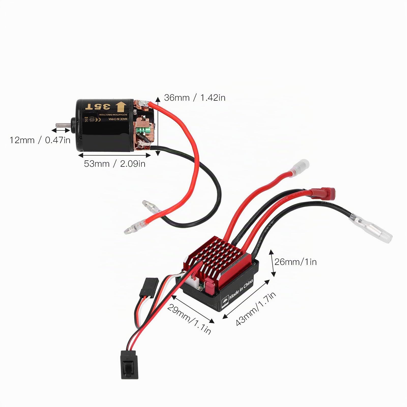 1/10 RC Motore ESC, 540 Motore Spazzolato 35T 45T 55T con 360A ESC Combo, 1/10 RC Elettrico Ad Alta velocità Controller T Plug Accessorio Adatto per Tamiya 1/10 RC Auto da Corsa Camion(45T)