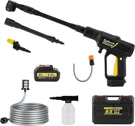 Amazon Cgoldenwall 高圧洗浄機 コードレス 水圧洗浄機 充電式 ポータブル 高圧 洗浄機 1 5kg軽量 21v 4 0ah 大容量バッテリー 安全スイッチ 6種類ノズル 角度調整ノズル 自給式 洗車 庭 コケ お風呂 屋外 階段 外壁 ベランダ 掃除黄砂 お墓掃除 キャンプ用品後片づけ