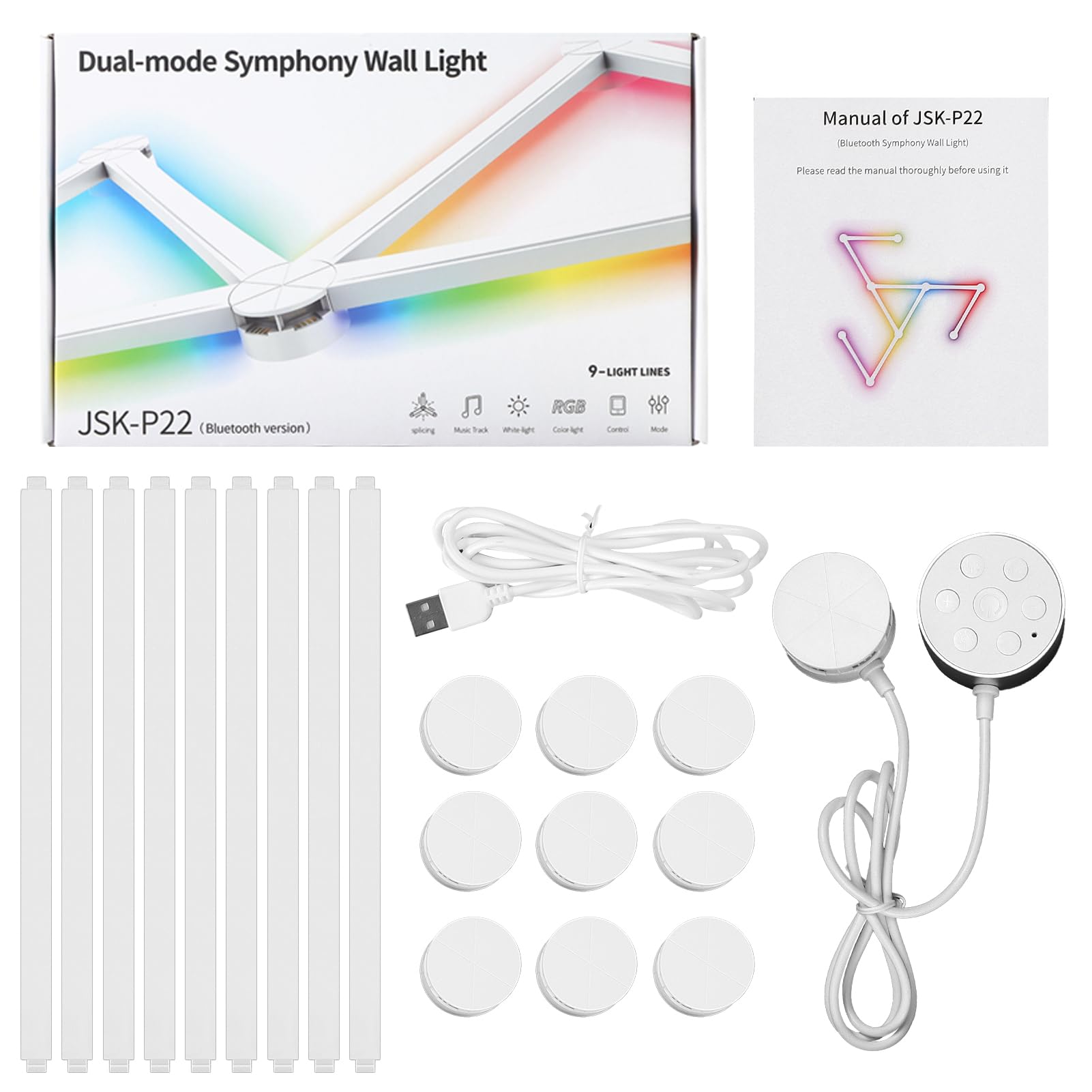 Dioche Luces LED para Tiras de Luces LED inteligentes: 16 Millones de Efectos RGB, Modo de Ritmo, Control Remoto Manual y de Aplicación, Montaje en Pared sin Taladro, Barra de Luz Conectable por (9