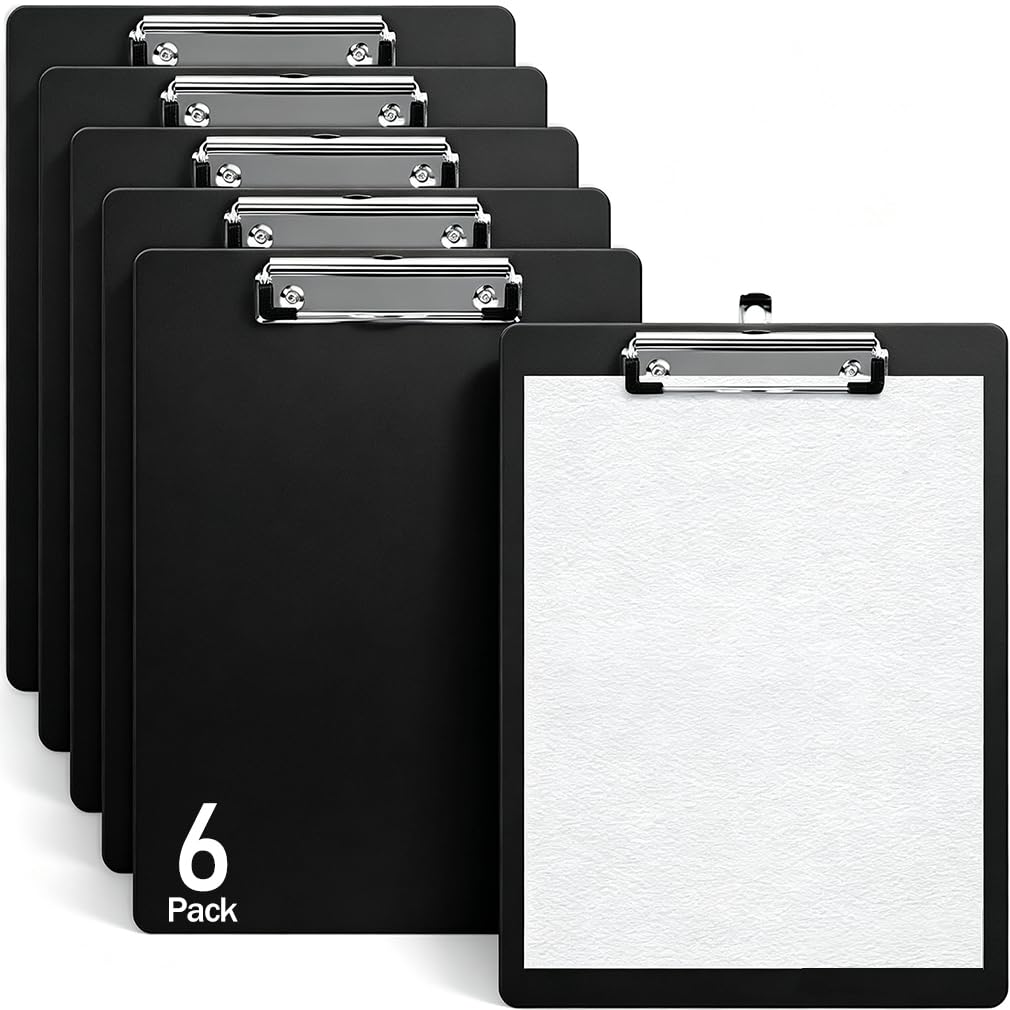 6 Pack Clipboard Folder A4, Writing Clip Boards with Heavy Duty Clips, Acrylic Clipboards, A4 Size Multi Pack Clipboard for School Office Supply (Black)