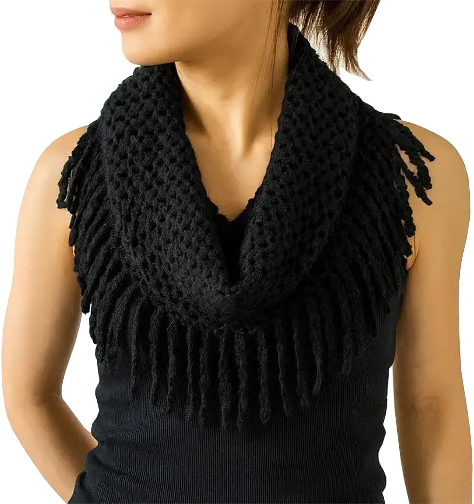 stylesilove Two Tone Womens Winter Warm Mini Tube Infinity Scarf With Fringe