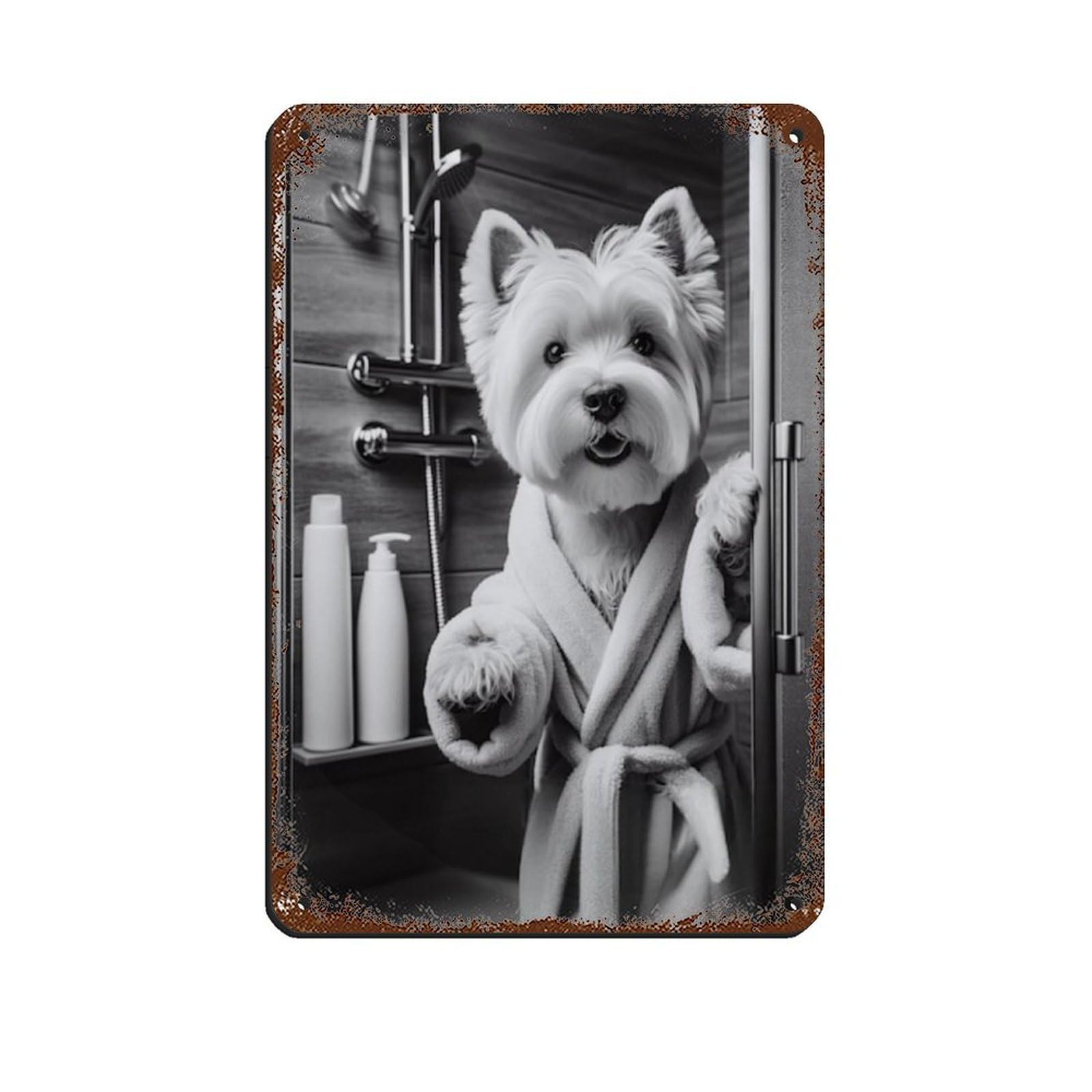 Lxwnze 20L X 30W Cm West Highland Terrier Bathroomartposter Tin Sign Vintage Metal Pub Club Cafe Bar Home Wall Art Decoration Poster Retro 8X12inch(20X30cm)