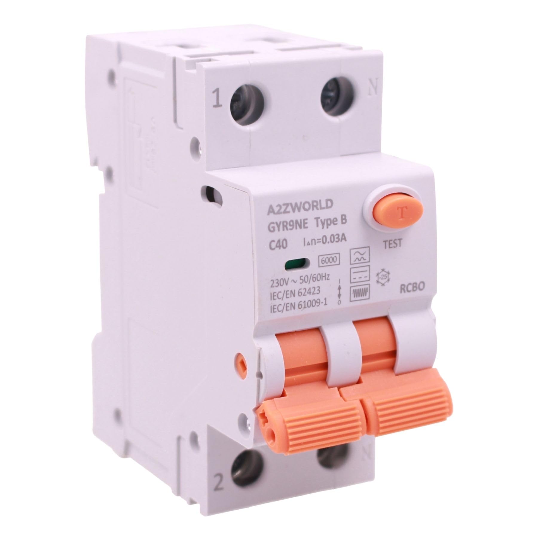 Interruptor Diferencial Magnetotérmico Tipo B Reinicio Automático C40A, RCBO Salvavidas Clase B Curva C Reiniciable, 1P+N 6kA 30mA 0.03A, 3 Módulos DIN, 3 Intentos (10s/60s/300s)
