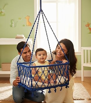 Patiofy Baby Adjustable Swing Cradle/Hanging Cradle for Baby/Palna for New Born Baby/Cradle for 0 to 2 Years/Cotton Rope Cradle (Blue) by Patiofy